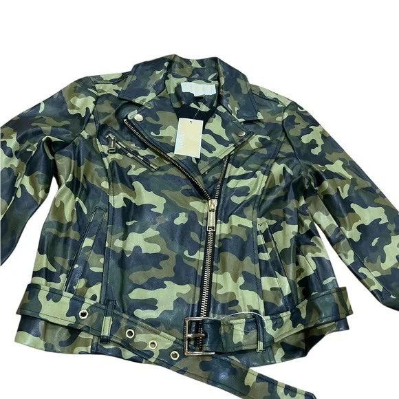 Michael Kors Camouflage Women Faux Leather Jacket Size S NWT - Picture 3 of 6